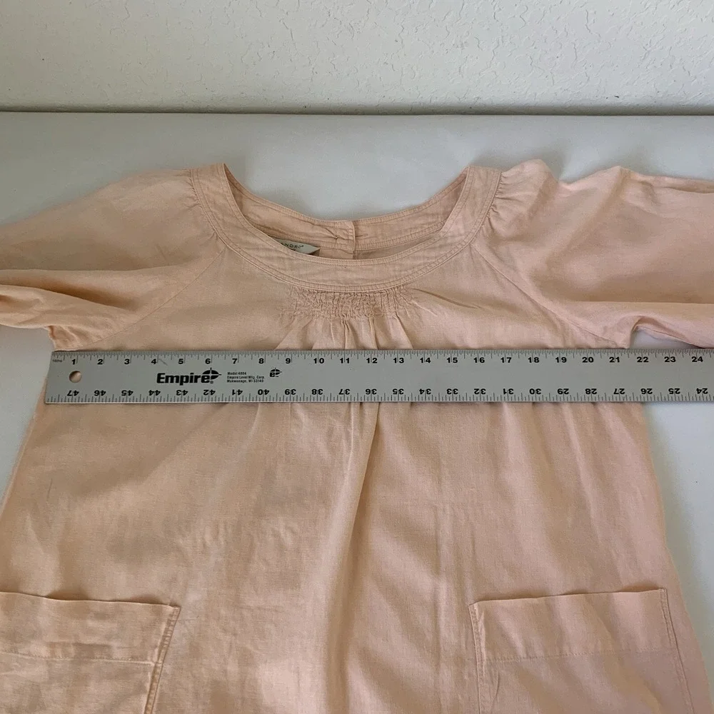 Sandro Shirt Women L Pink Peach Bow‎ Linen Beach Coastal Lagenlook Preppy Resort
